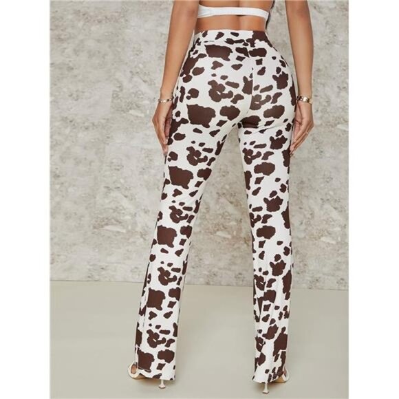 Women's Snakeskin High Waist Casual Flare Bell Bottom Stretch Long Pants - Picture 2 of 6